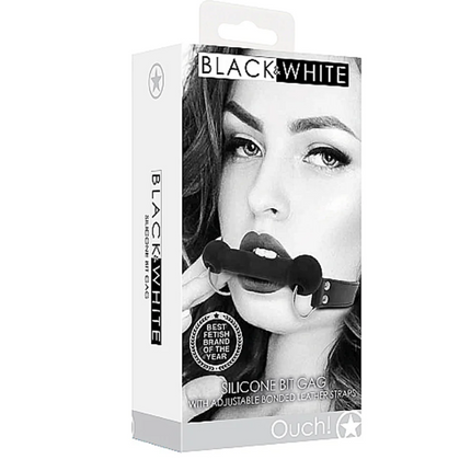 Ouch! Black & White Silicone Bit Gag With Adjustable Bonded Leather Straps Black