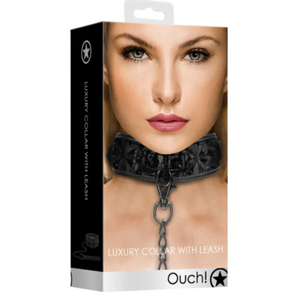 Ouch! Luxury Adjustable Collar With Leash Black