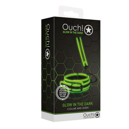 Ouch! Glow in the Dark Collar and Leash Set Neon Green
