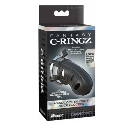 Fantasy C-Ringz Hardcore Silicone Cock Blocker Locking Chastity Cage Black