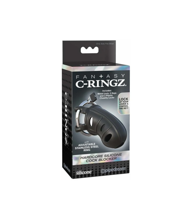 Fantasy C-Ringz Hardcore Silicone Cock Blocker Locking Chastity Cage Black