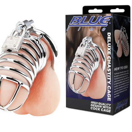 Blue Line Deluxe Chastity Cage Silver
