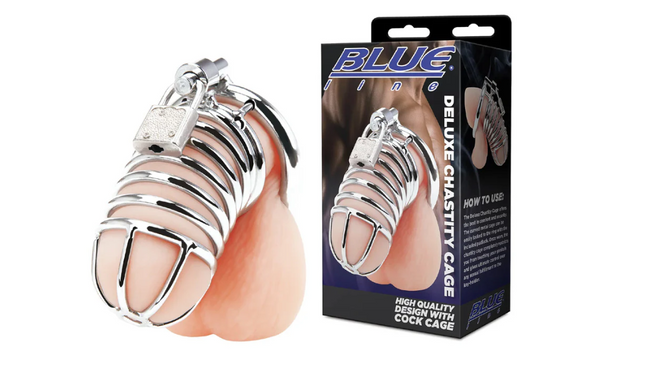 Blue Line Deluxe Chastity Cage Silver