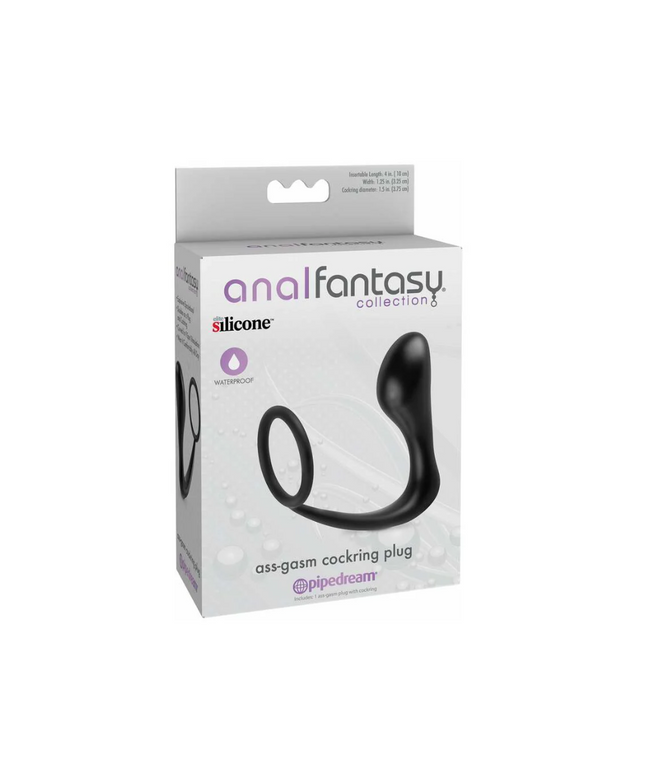 Anal Fantasy Collection Silicone Ass-Gasm Cockring Plug Black
