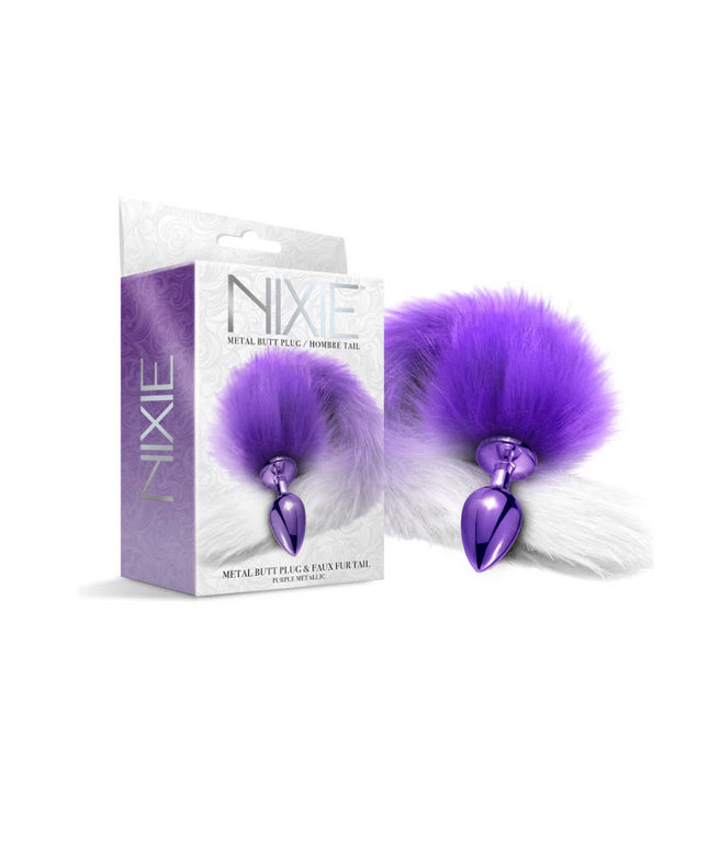 Nixie Metal Butt Plug With Ombre Tail Purple Metallic