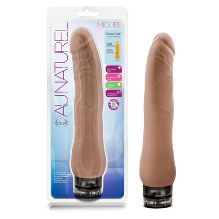 Au Naturel Miguel 10 in. Dual Density Vibrating Dildo Tan