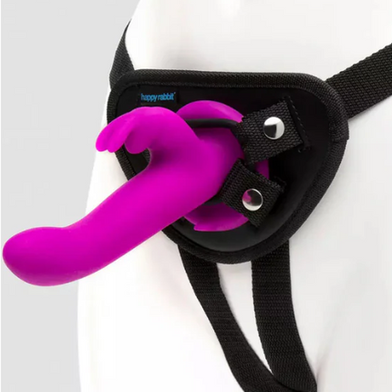 Happy Rabbit Rechargeable Silicone Vibrating Strap-On Harness Set Purple