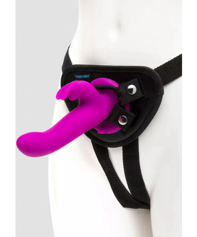 Happy Rabbit Rechargeable Silicone Vibrating Strap-On Harness Set Purple