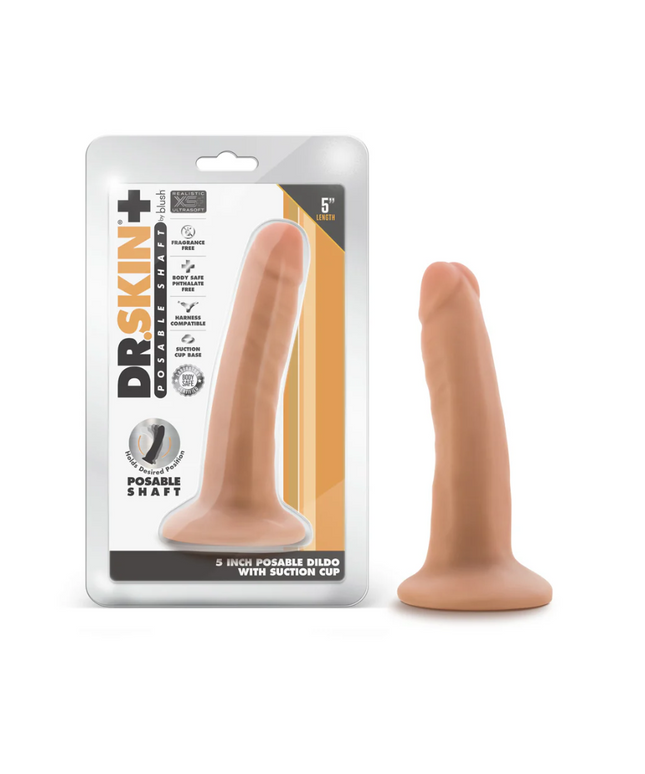 Dr. Skin Plus Realistic 5 in Triple Density Posable Dildo Beige