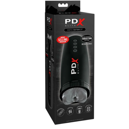 PDX Elite Motobator 2 Rechargeable Thrusting Vibrating Masturbator Clear/Black