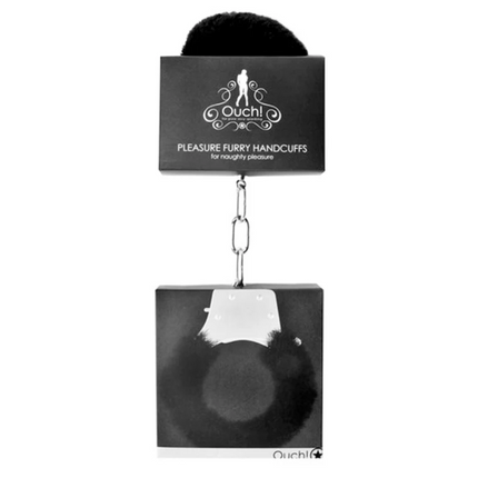 Ouch! Pleasure Furry Handcuffs With Quick-Release Black