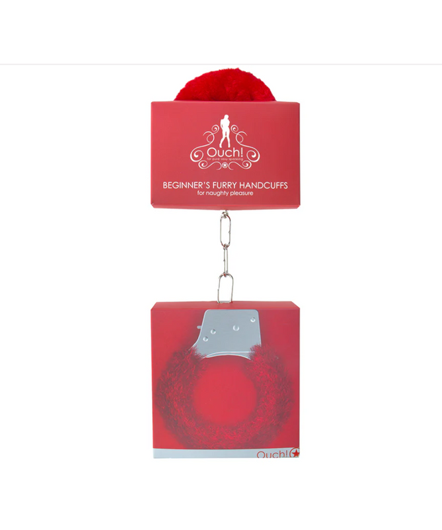Ouch! Beginner's Furry Handcuffs With Quick-Release Red