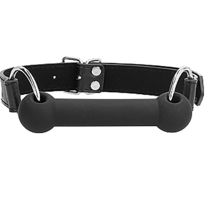 Ouch! Black & White Silicone Bit Gag With Adjustable Bonded Leather Straps Black
