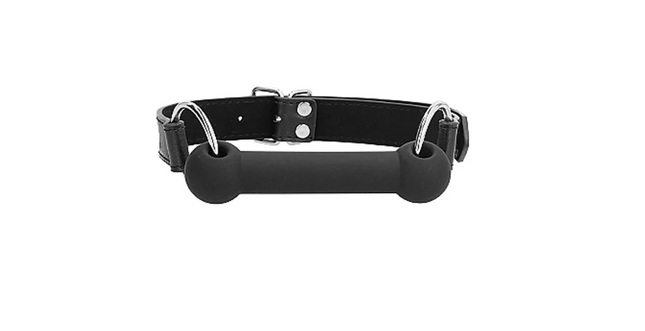 Ouch! Black & White Silicone Bit Gag With Adjustable Bonded Leather Straps Black