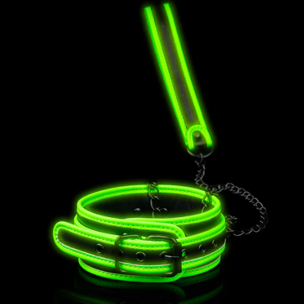 Ouch! Glow in the Dark Collar and Leash Set Neon Green