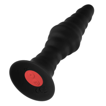 Forto Vibrating Ribbed Plug Rechargeable Remote-Controlled Silicone Anal Plug Small Black