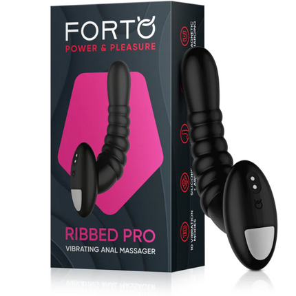 Forto Ribbed Pro Rechargeable Silicone Vibrating Anal Massager Black