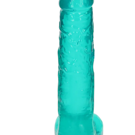 RealRock Crystal Clear Realistic 10 in. Dildo With Balls and Suction Cup Turquoise
