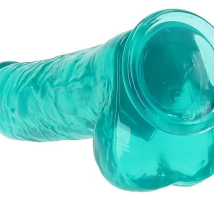 RealRock Crystal Clear Realistic 10 in. Dildo With Balls and Suction Cup Turquoise