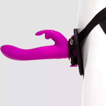 Happy Rabbit Rechargeable Silicone Vibrating Strap-On Harness Set Purple