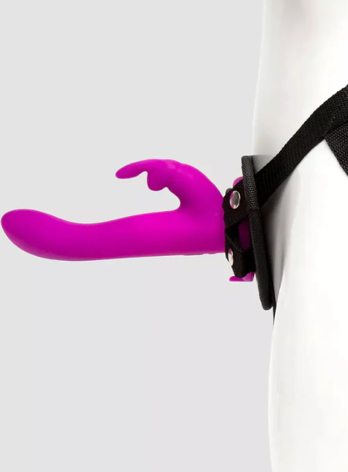 Happy Rabbit Rechargeable Silicone Vibrating Strap-On Harness Set Purple