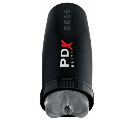 PDX Elite Motobator 2 Rechargeable Thrusting Vibrating Masturbator Clear/Black