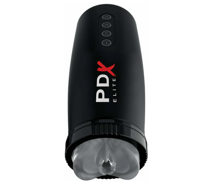 PDX Elite Motobator 2 Rechargeable Thrusting Vibrating Masturbator Clear/Black