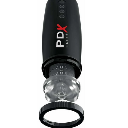 PDX Elite Motobator 2 Rechargeable Thrusting Vibrating Masturbator Clear/Black